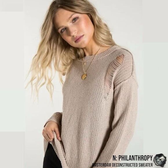 N:PHILANTHROPY AMSTERDAM DECONSTRUCTED SWEATER IN AUTUMN BLONDE BEIGE SIZE SMALL - Picture 3 of 16
